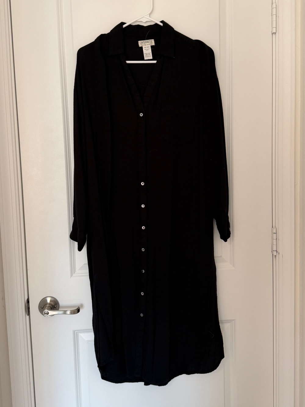 l*space Black Long Sleeve Button-Front Shirt Dress